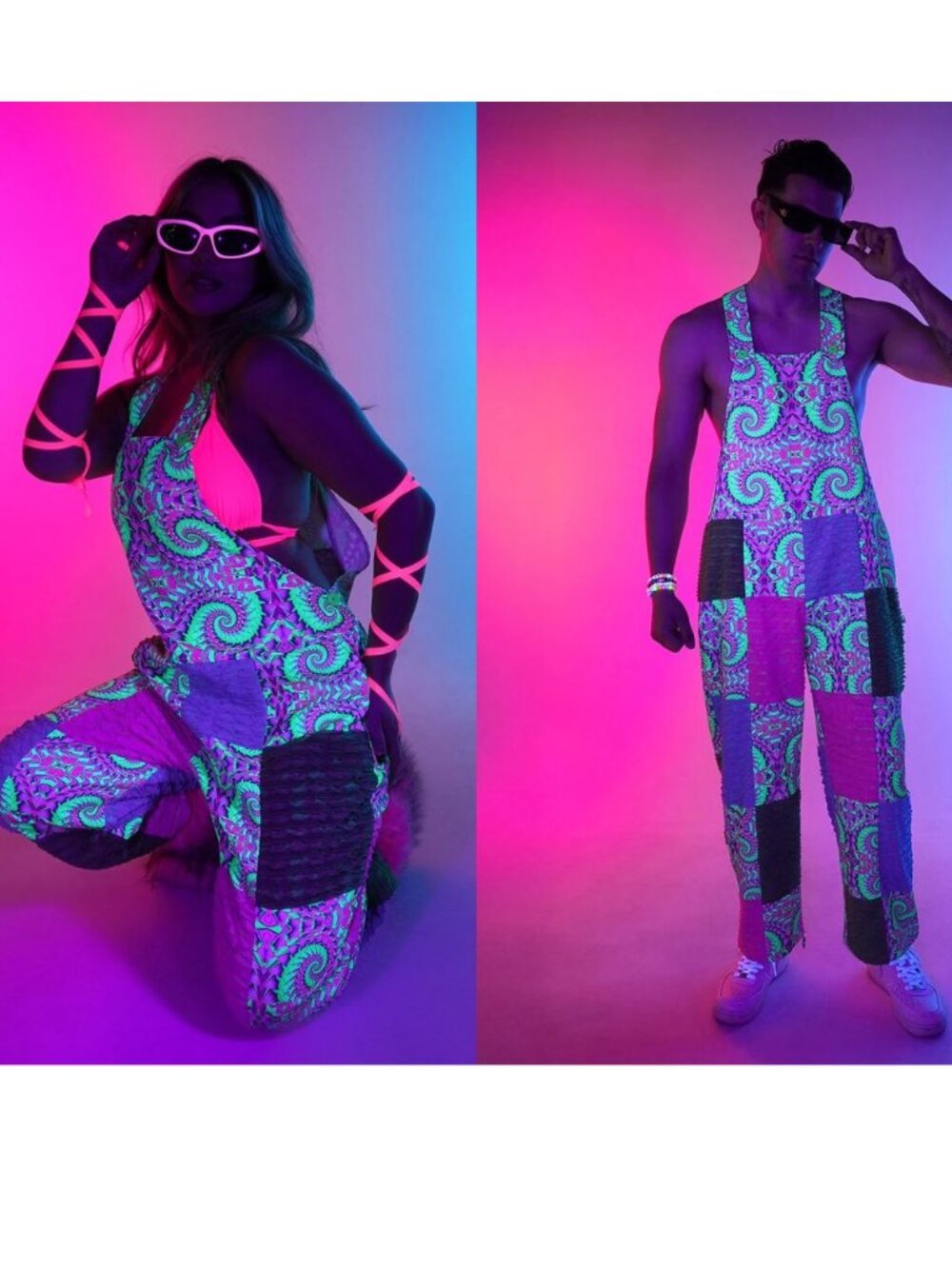 Iheartraves unisex Spirit Of The Forest Overalls size small/ neon green, pink